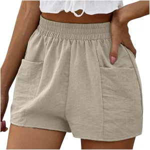 hlysgo Women's Shorts High Waisted Wide Leg Lounge Shorts Summer Loose Comfy Linen Shorts Solid Casual Shorts with Pockets