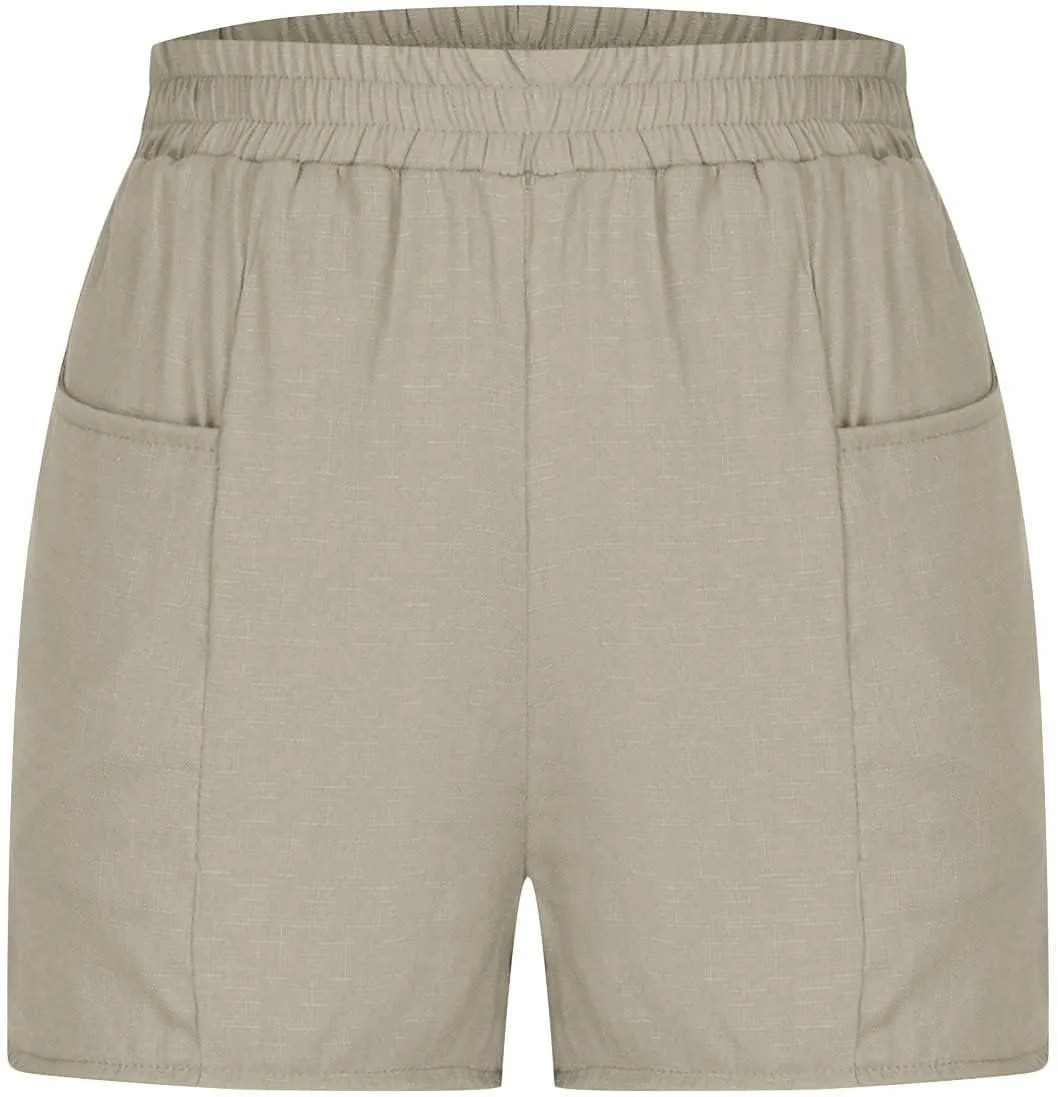 hlysgo Women's Shorts High Waisted Wide Leg Lounge Shorts Summer Loose Comfy Linen Shorts Solid Casual Shorts with Pockets