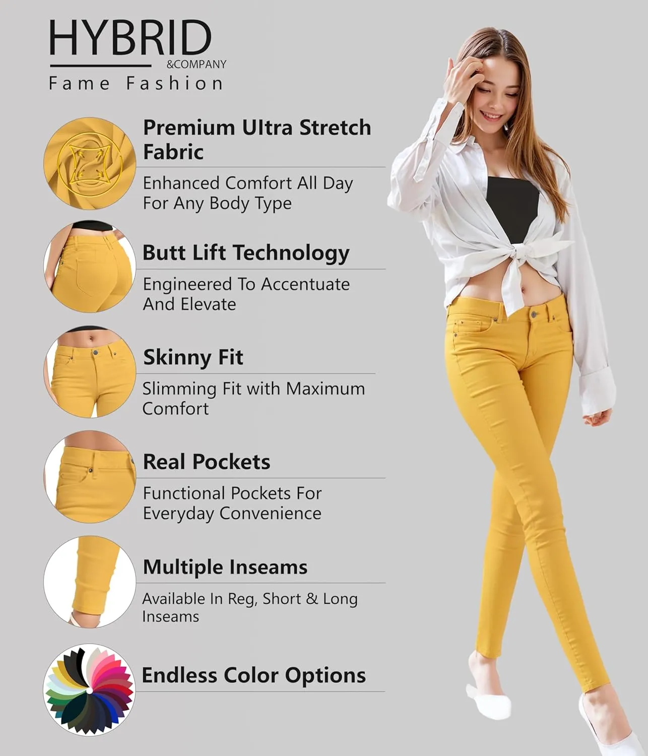 Hybrid & Company Women's Butt Lift Stretch Denim Jeans