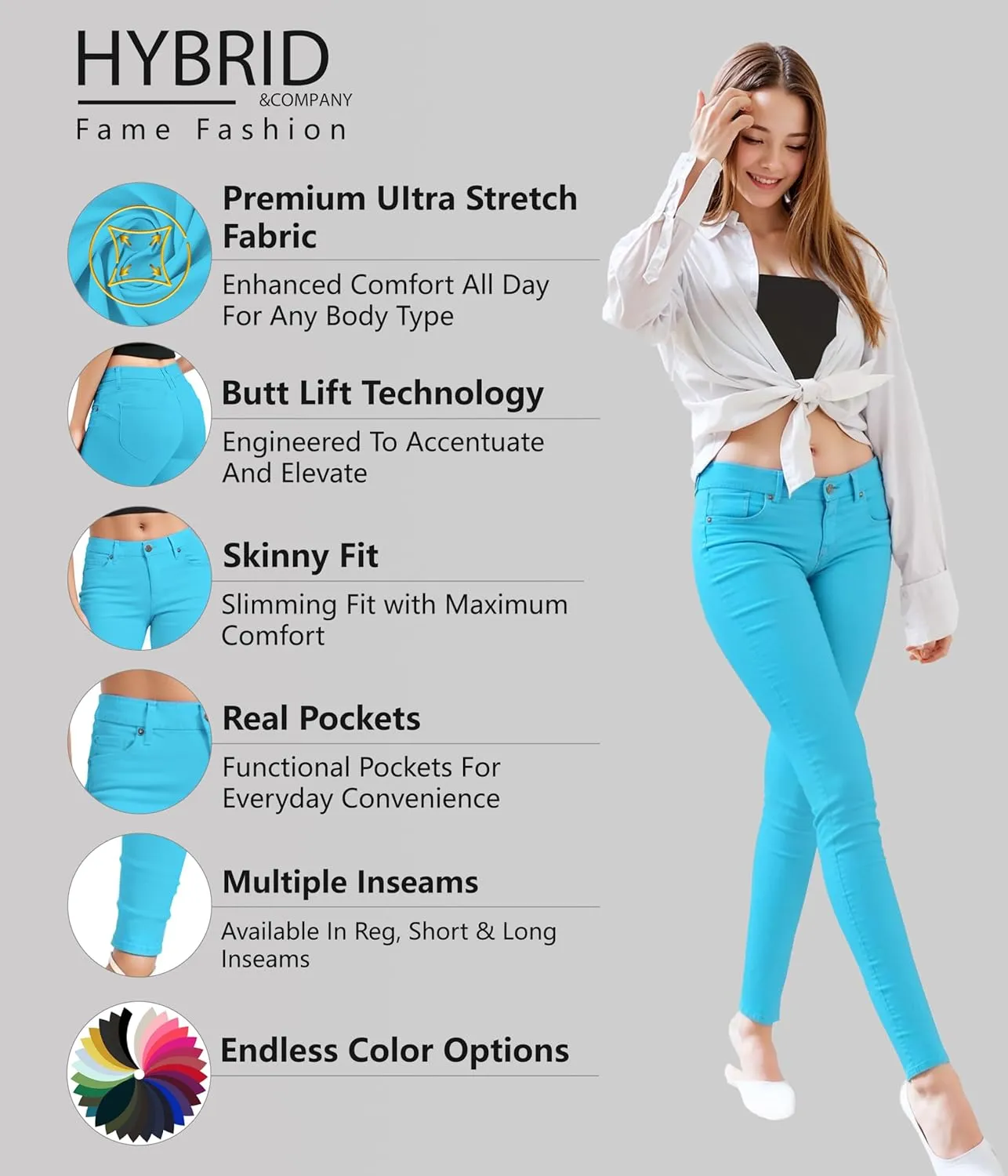 Hybrid & Company Women's Butt Lift Stretch Denim Jeans