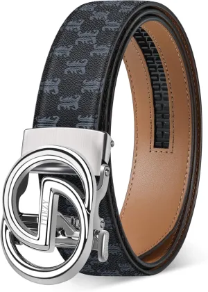 ITIEZY Ratchet Belts for Men - Leather Click Belt for Casual Dress 1 3/8", Mens Adjustable Belt Trim to Fit