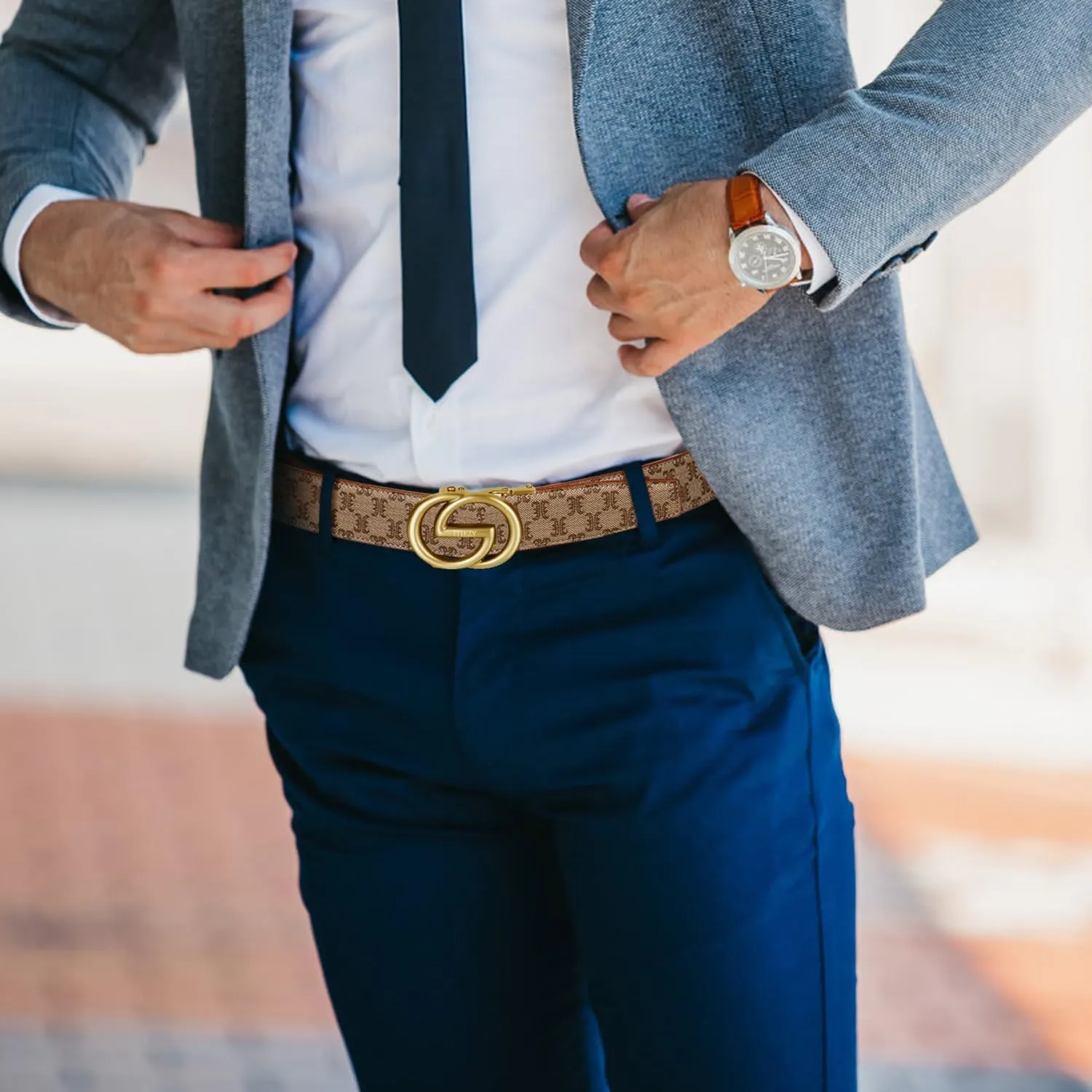 ITIEZY Ratchet Belts for Men - Leather Click Belt for Casual Dress 1 3/8", Mens Adjustable Belt Trim to Fit