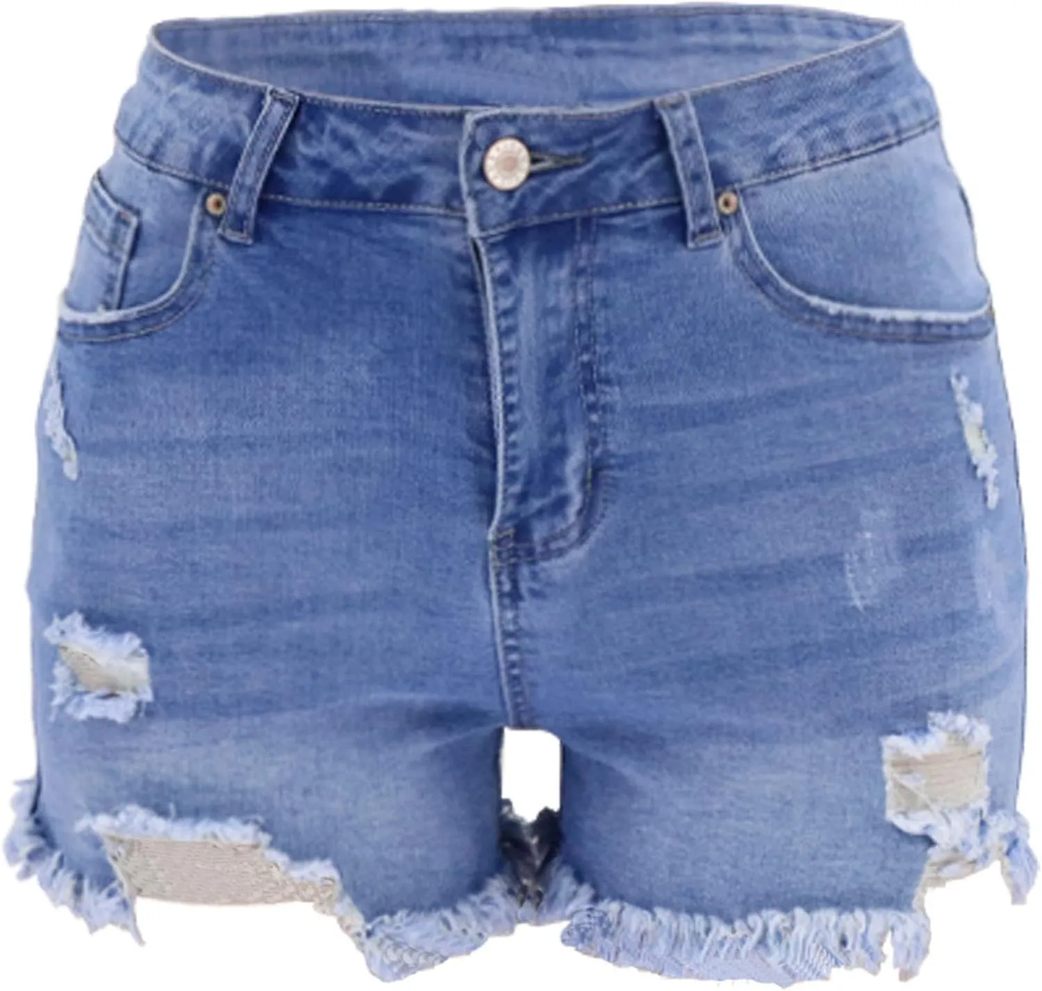 Jean Shorts Womens High Waisted Stretchy Casual Distressed Ripped Raw Hem Denim Shorts Summer Hot Pants with Pockets