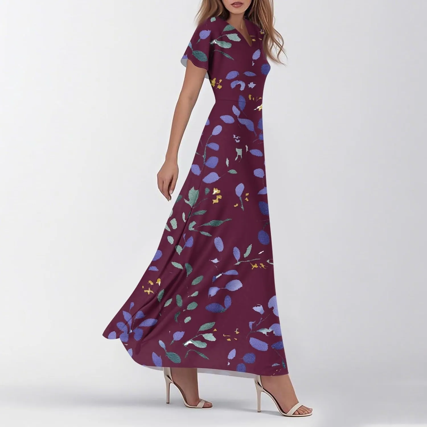 JJHAEVDY Summer Dresses for Women Loose Short Sleeve Dress V Neck Casual Maxi Dress Print Flowy Swing Beach Vacation Dress
