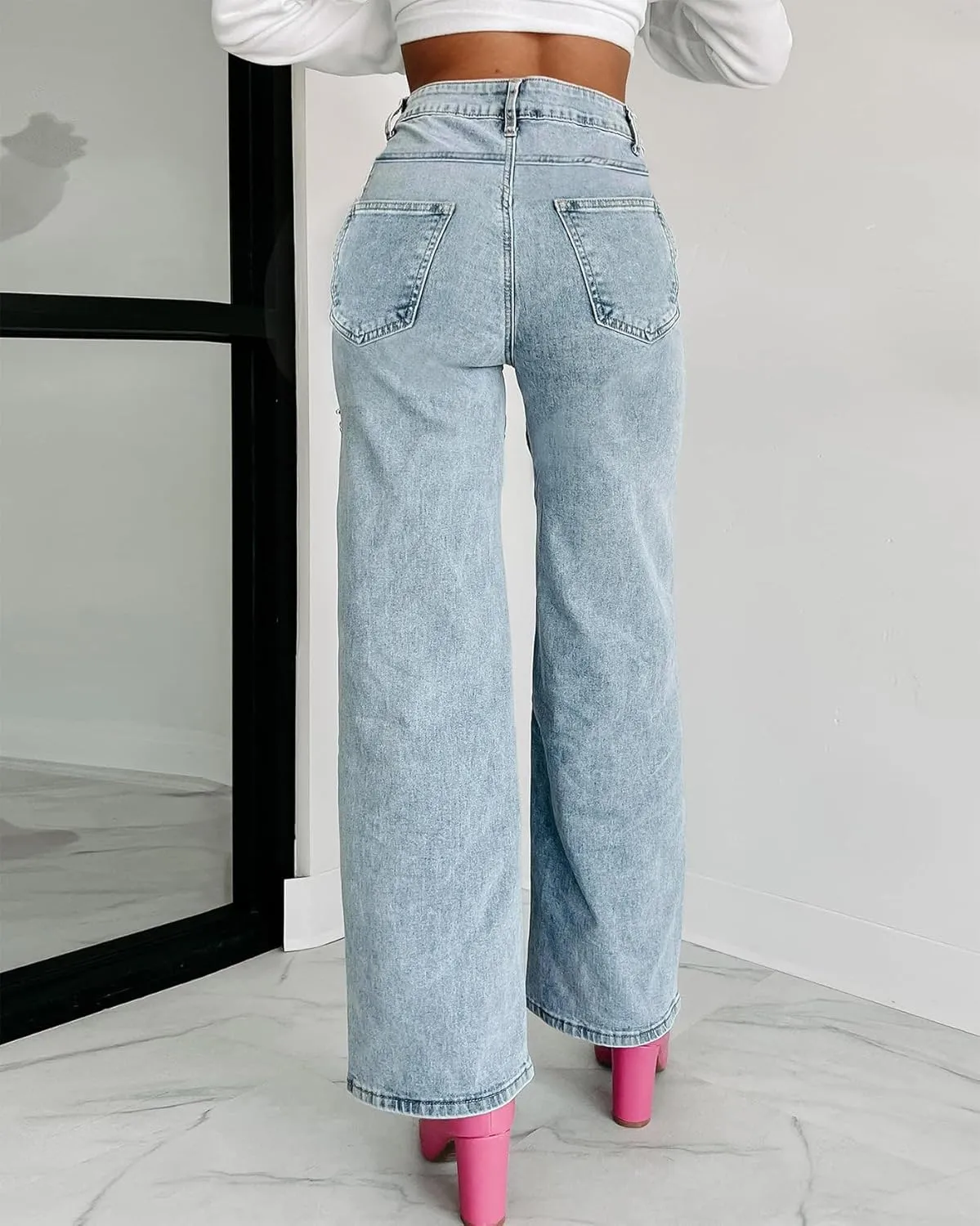 Kedera Women High Waist Denim Jeans Rhinestone Trim Bling Jeans Plus Size Denim Pants