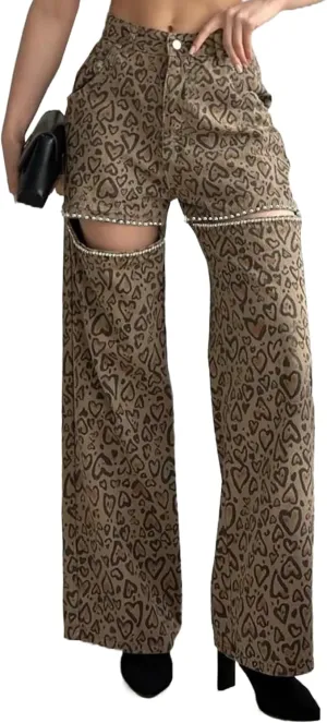 Kedera Women High Waist Denim Jeans Rhinestone Trim Bling Jeans Plus Size Denim Pants