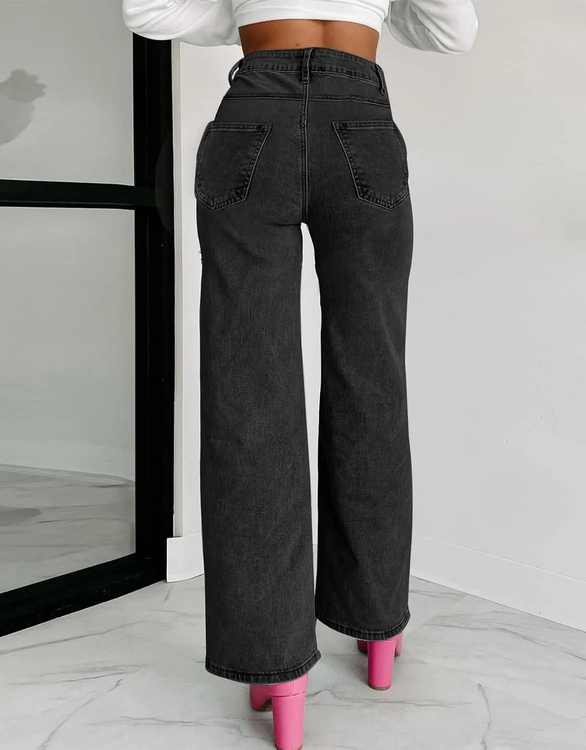 Kedera Women High Waist Denim Jeans Rhinestone Trim Bling Jeans Plus Size Denim Pants
