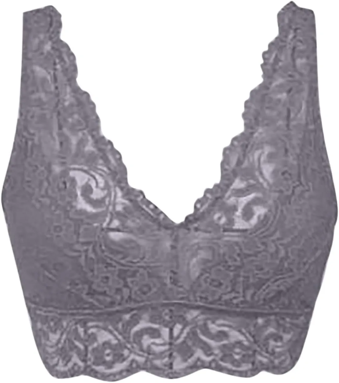 Lace Bralette for Women Plus Size Full Coverage Bras V Wirefree Plunge Bra Padded Bralette Comfortable Everyday Bra