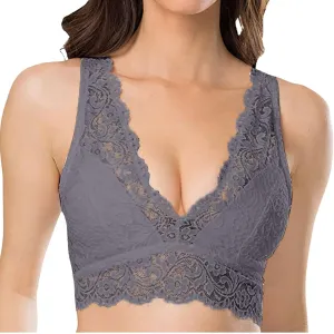 Lace Bralette for Women Plus Size Full Coverage Bras V Wirefree Plunge Bra Padded Bralette Comfortable Everyday Bra
