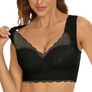 Lace Bralettes for Women Padded Seamless Comfort V Neck Bra U Back Push Up Lifting Wirefree Pullover Everyday Bras