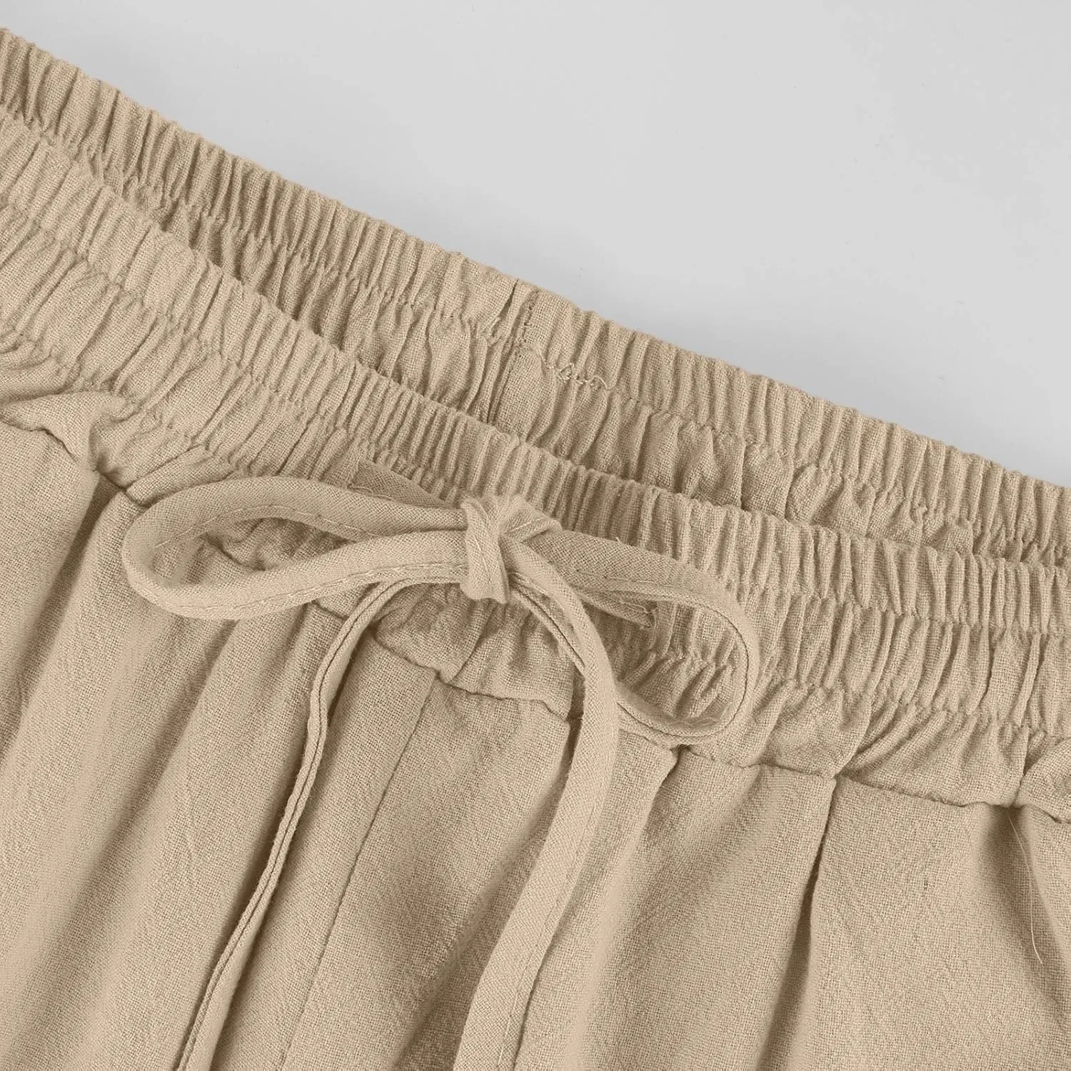 Linen Bermuda Shorts for Women Knee Length Drawstring Shorts High Waisted Long Shorts Casual Beach Shorts w/Pockets