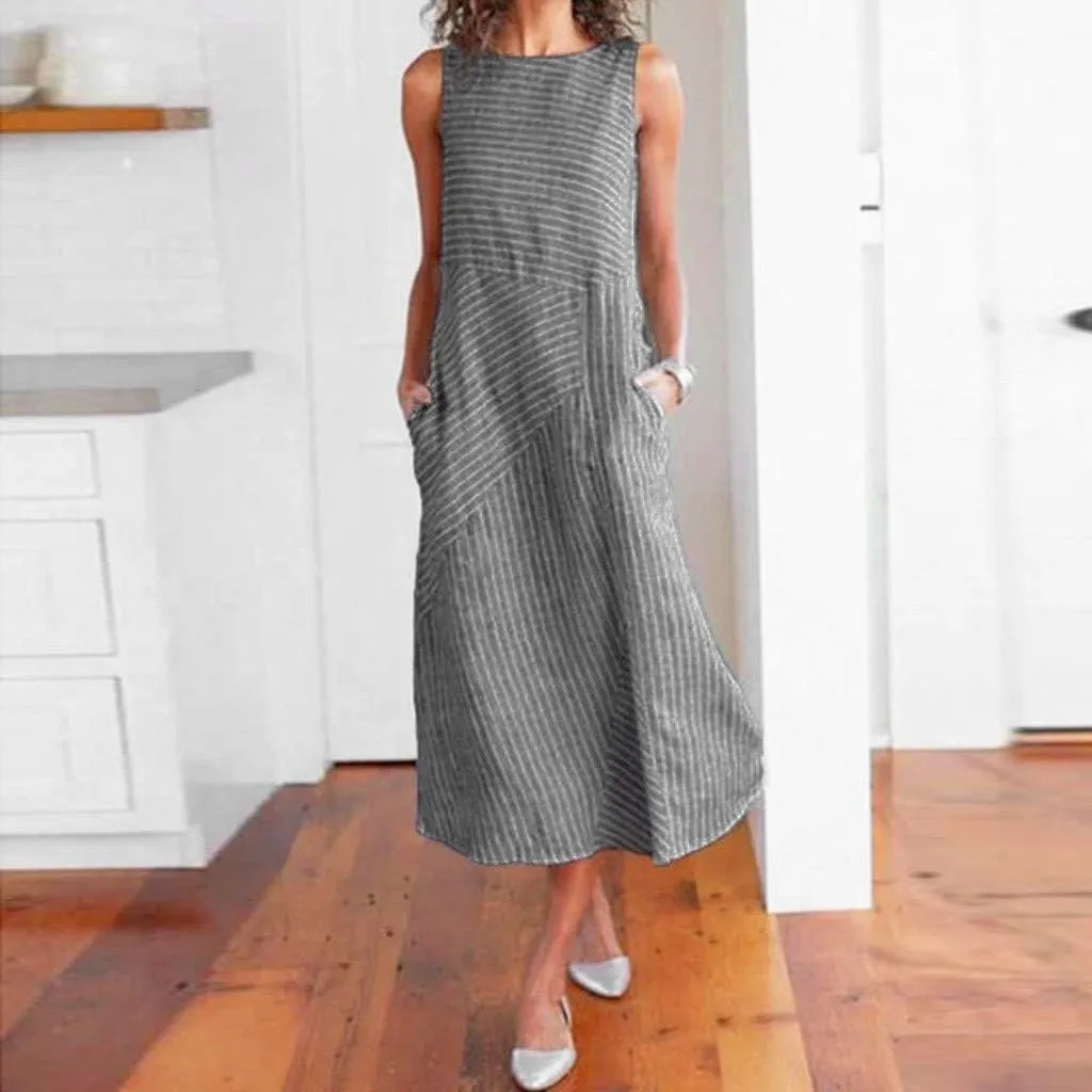 Linen Dress Women Summer Sleeveless Elegant Dresses Cute Sundresses Boho Maxi Dress Long Dresses with Pockects