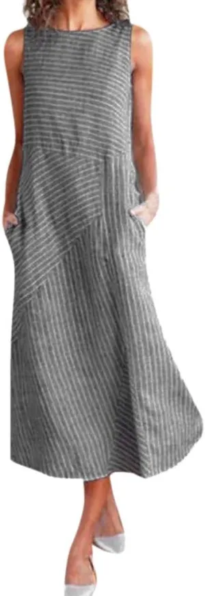 Linen Dress Women Summer Sleeveless Elegant Dresses Cute Sundresses Boho Maxi Dress Long Dresses with Pockects