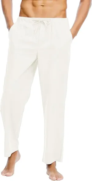 Linen Pants for Men Beach Casual Elastic Waist Summer Beach Pants Lightweight Breathable Yoga Vacation Trousers