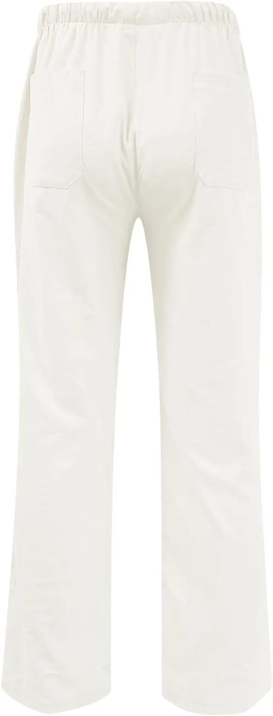 Linen Pants for Men Beach Casual Elastic Waist Summer Beach Pants Lightweight Breathable Yoga Vacation Trousers