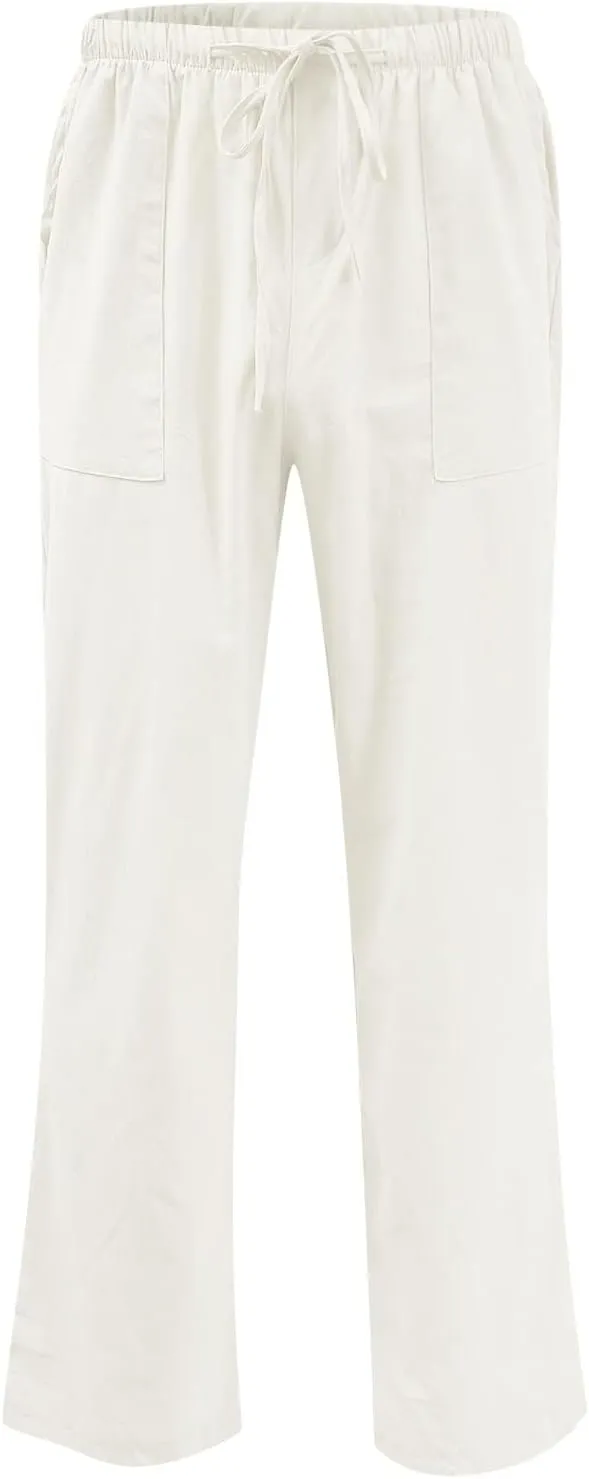 Linen Pants for Men Beach Casual Elastic Waist Summer Beach Pants Lightweight Breathable Yoga Vacation Trousers