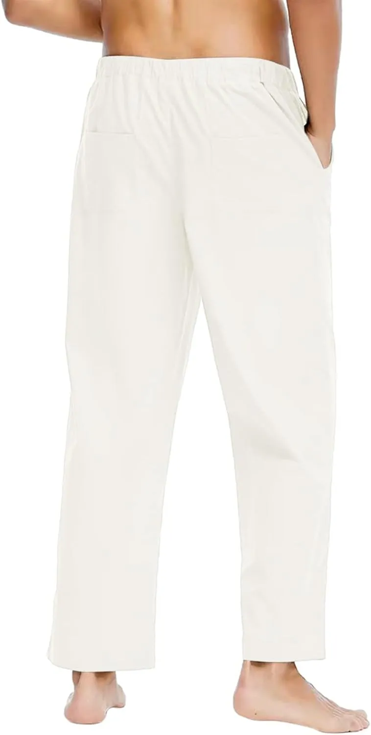 Linen Pants for Men Beach Casual Elastic Waist Summer Beach Pants Lightweight Breathable Yoga Vacation Trousers