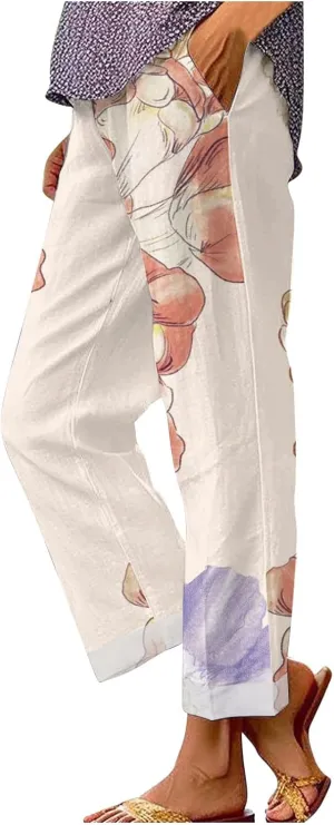 Linen Pants with Pockets Spring Women's Cotton Linen Pants Women's Plus Size Cotton Linen Yoga Pants