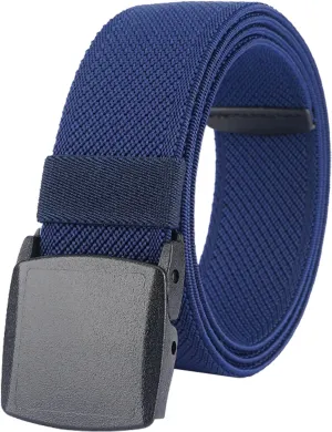 LionVII Elastic Belts for Men - Stretch Canvas No Metal Plastic Buckle for Work Sports - Adjustable Trim to Fit 28-45" Waist
