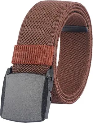 LionVII Elastic Belts for Men - Stretch Canvas No Metal Plastic Buckle for Work Sports - Adjustable Trim to Fit 28-45" Waist
