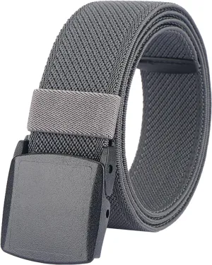 LionVII Elastic Belts for Men - Stretch Canvas No Metal Plastic Buckle for Work Sports - Adjustable Trim to Fit 28-45" Waist
