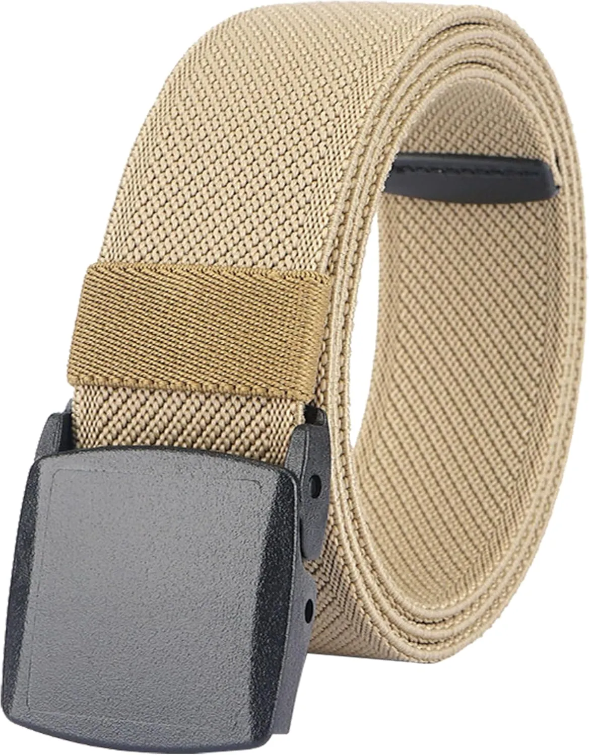 LionVII Elastic Belts for Men - Stretch Canvas No Metal Plastic Buckle for Work Sports - Adjustable Trim to Fit 28-45" Waist