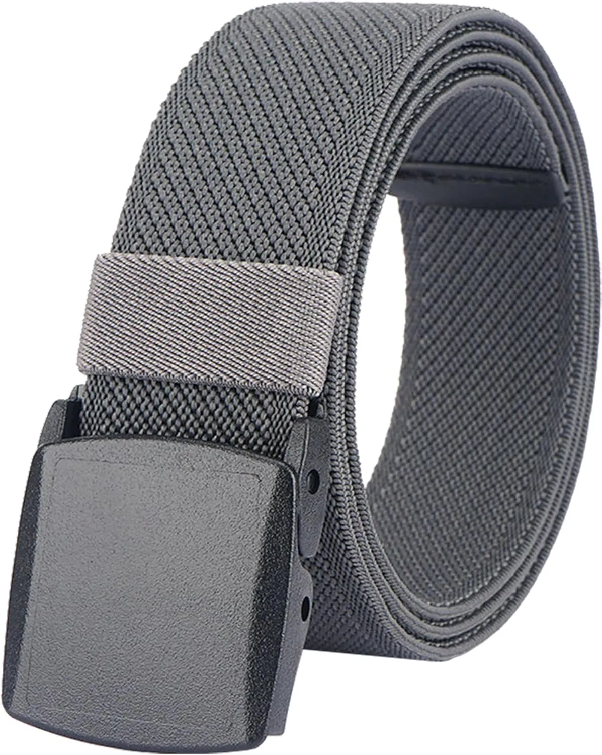 LionVII Elastic Belts for Men - Stretch Canvas No Metal Plastic Buckle for Work Sports - Adjustable Trim to Fit 28-45" Waist
