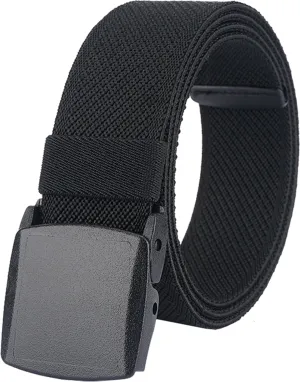 LionVII Elastic Belts for Men - Stretch Canvas No Metal Plastic Buckle for Work Sports - Adjustable Trim to Fit 28-45" Waist