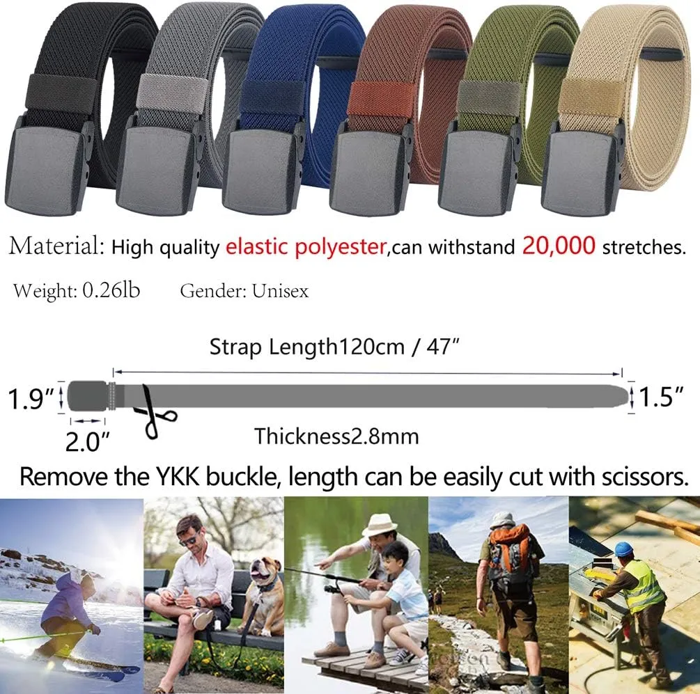 LionVII Elastic Belts for Men - Stretch Canvas No Metal Plastic Buckle for Work Sports - Adjustable Trim to Fit 28-45" Waist