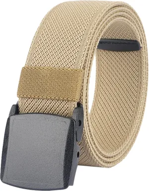 LionVII Elastic Belts for Men - Stretch Canvas No Metal Plastic Buckle for Work Sports - Adjustable Trim to Fit 28-45" Waist