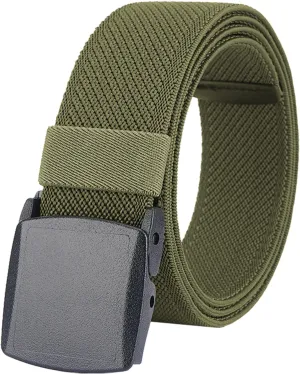 LionVII Elastic Belts for Men - Stretch Canvas No Metal Plastic Buckle for Work Sports - Adjustable Trim to Fit 28-45" Waist
