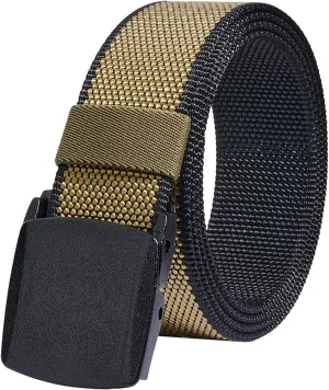 LionVII Mens Casual Belts Web - 2 Colors in 1 Reversible with YKK Plastic Buckle - Adjustable Trim to Fit 27-49" Waist