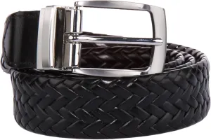 London Men’s Reversible Woven Full Grain Leather Belt 1.3", Casual Belt with Anti-Scratch Zinc-Alloy Buckle (Black & Brown, Size 38, Waist 36")