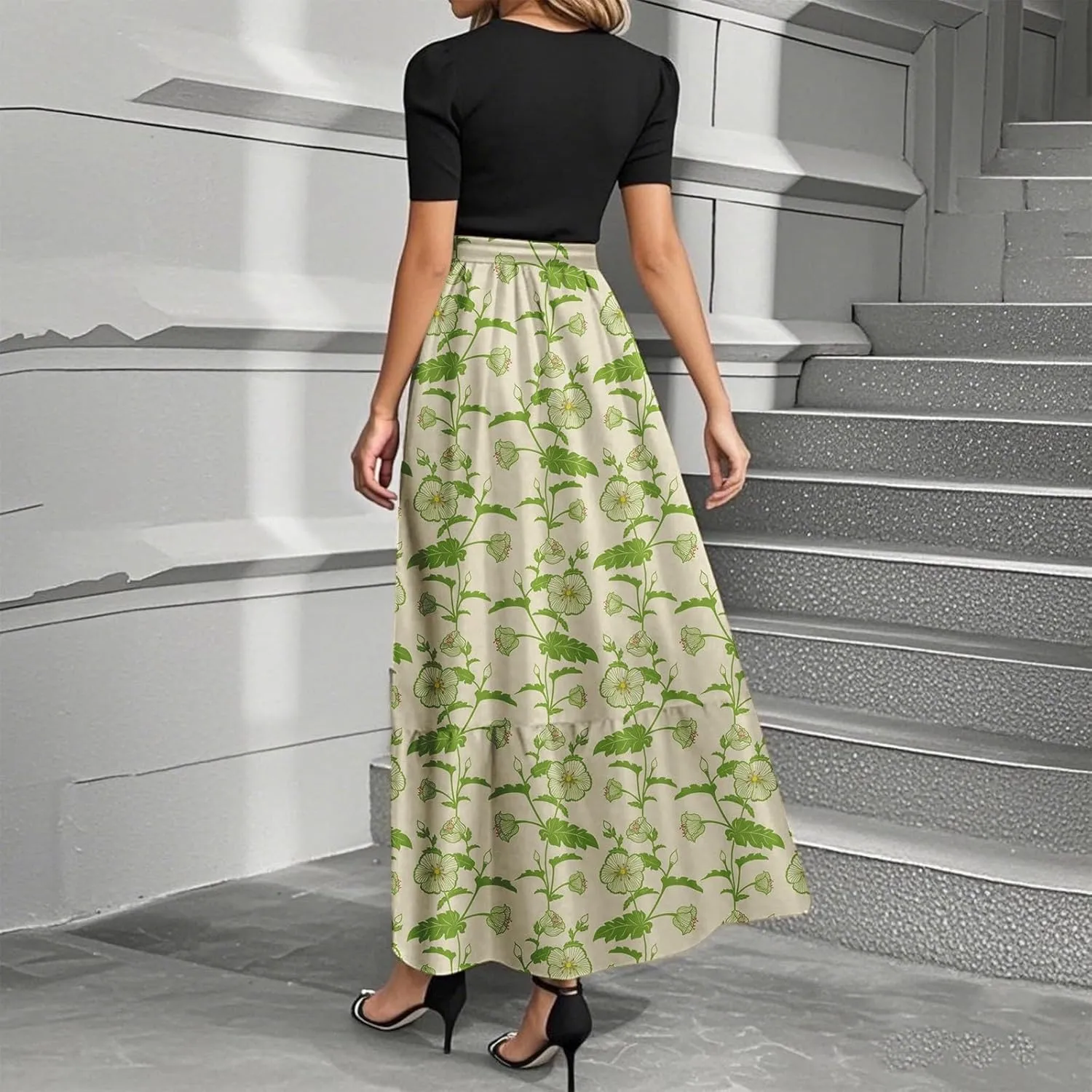 Long Flowy Dress for Women 2025 Plus Size Floral Print Wrap Maxi Dress Summer Elegant Outfit