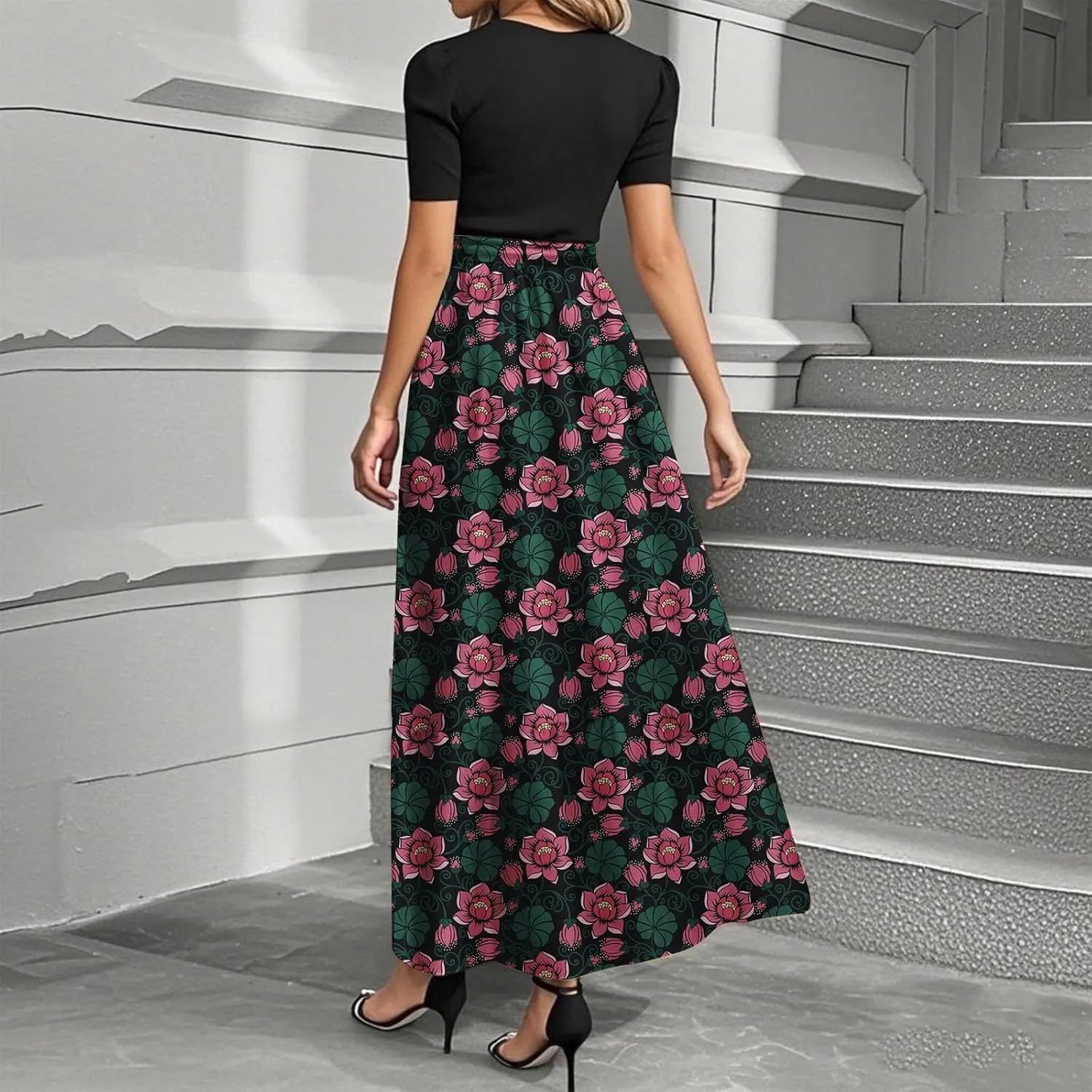 Long Flowy Dress for Women 2025 Plus Size Floral Print Wrap Maxi Dress Summer Elegant Outfit