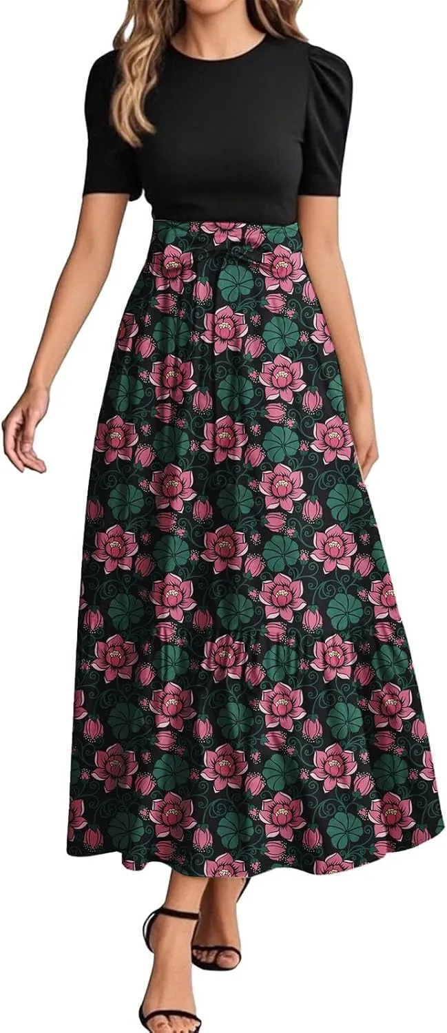 Long Flowy Dress for Women 2025 Plus Size Floral Print Wrap Maxi Dress Summer Elegant Outfit
