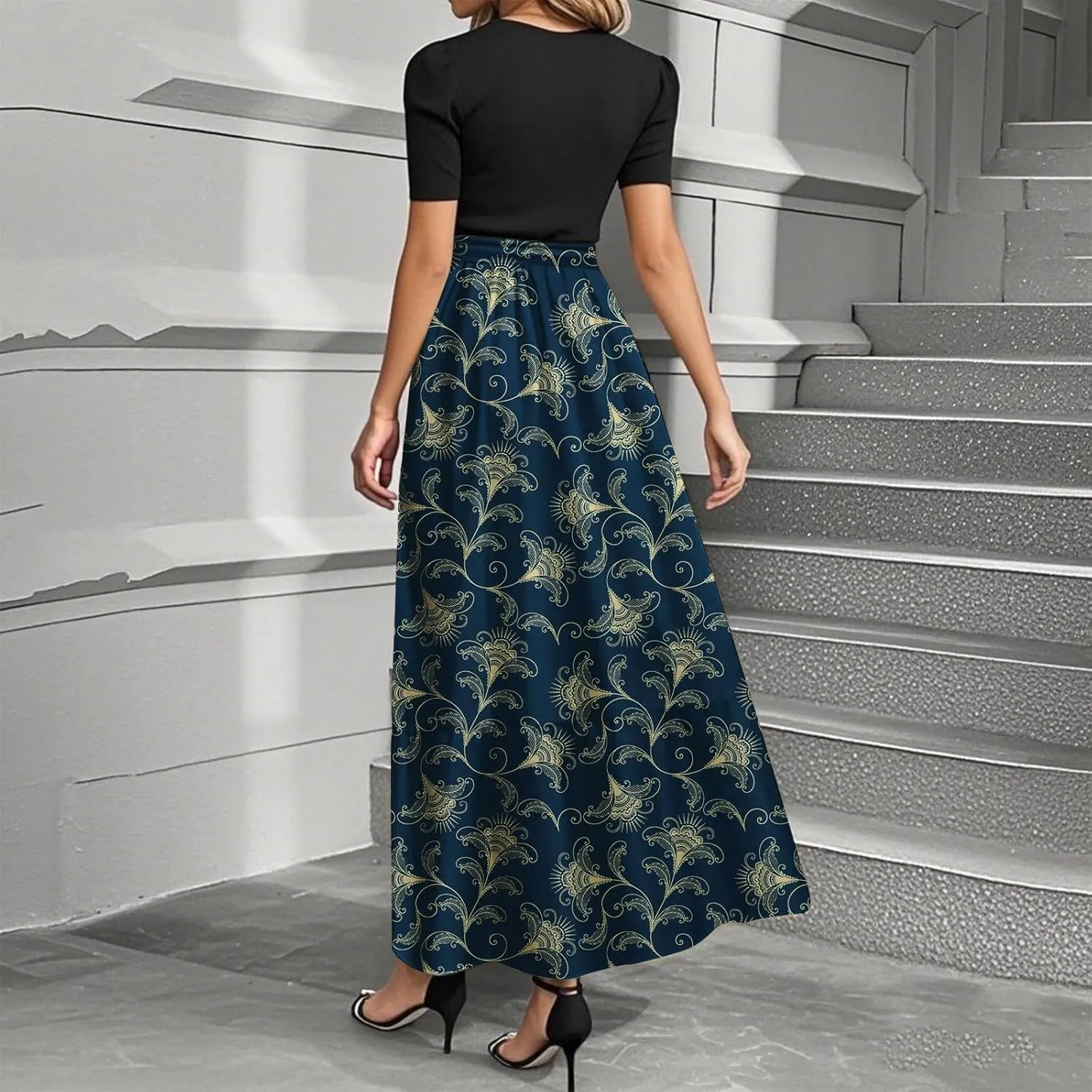 Long Flowy Dress for Women 2025 Plus Size Floral Print Wrap Maxi Dress Summer Elegant Outfit