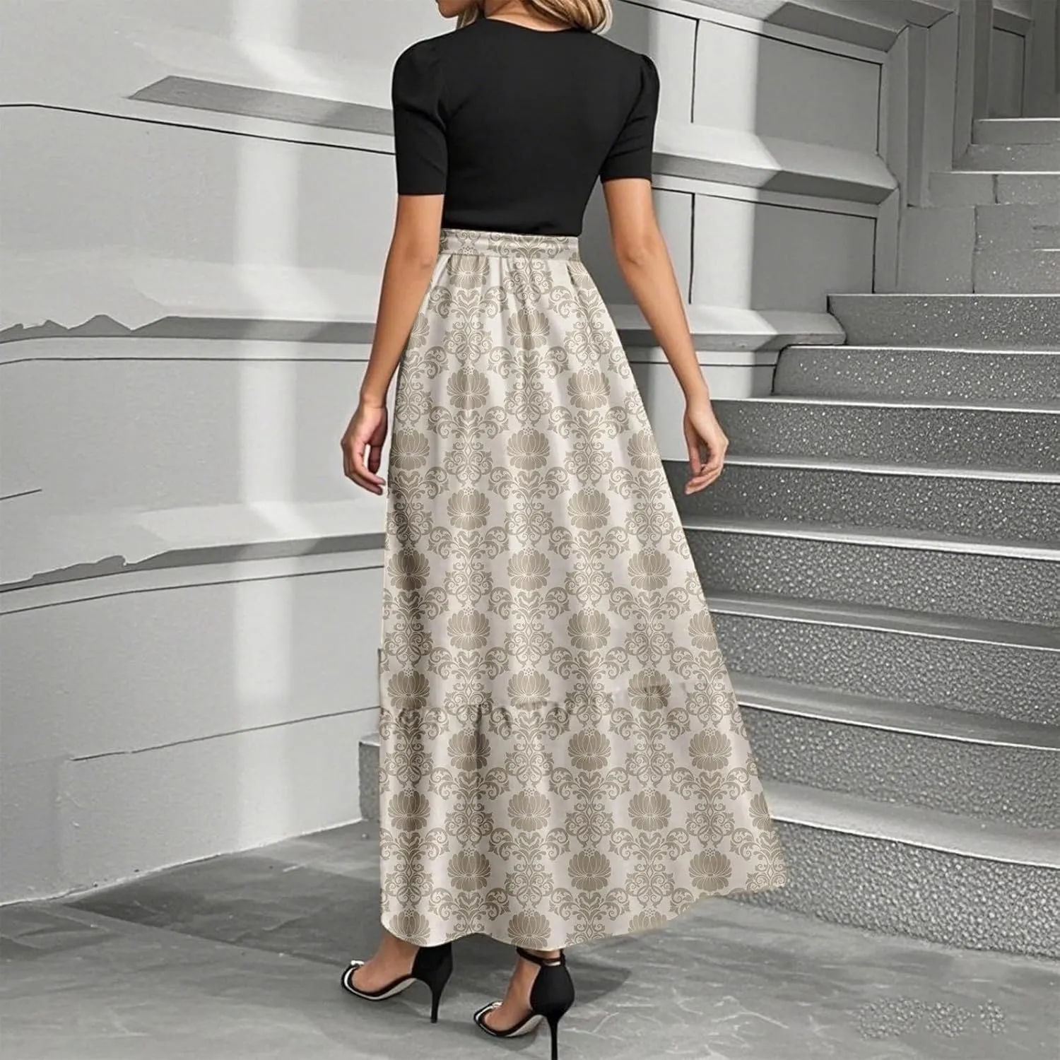 Long Flowy Dress for Women 2025 Plus Size Floral Print Wrap Maxi Dress Summer Elegant Outfit