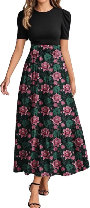 Long Flowy Dress for Women 2025 Plus Size Floral Print Wrap Maxi Dress Summer Elegant Outfit