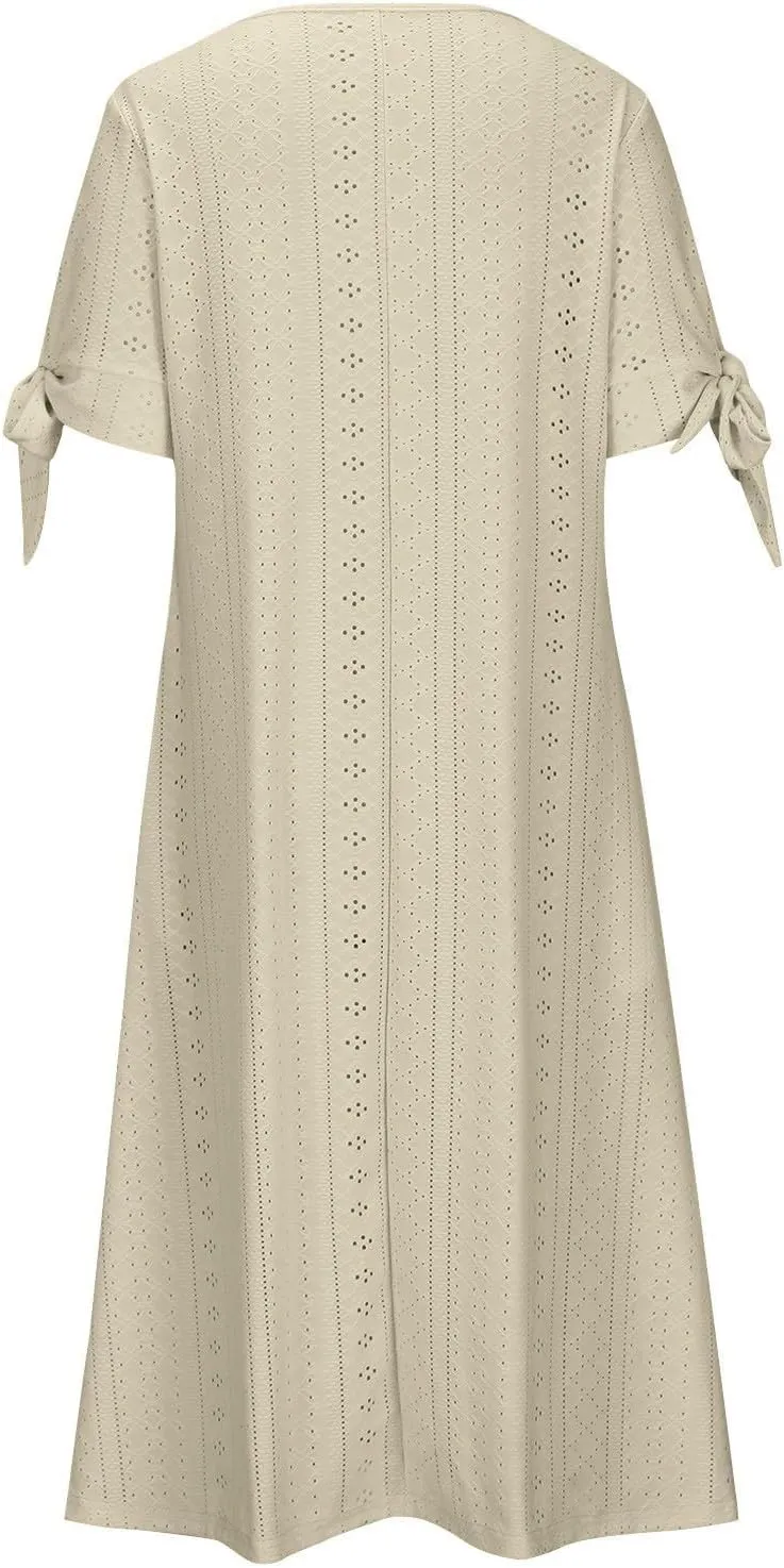 Long Maxi Long Dresses for Women 2025 Trendy Short Sleeve Eyelet Tshirt Dress Casual Summer Beach Vacation Sundresses