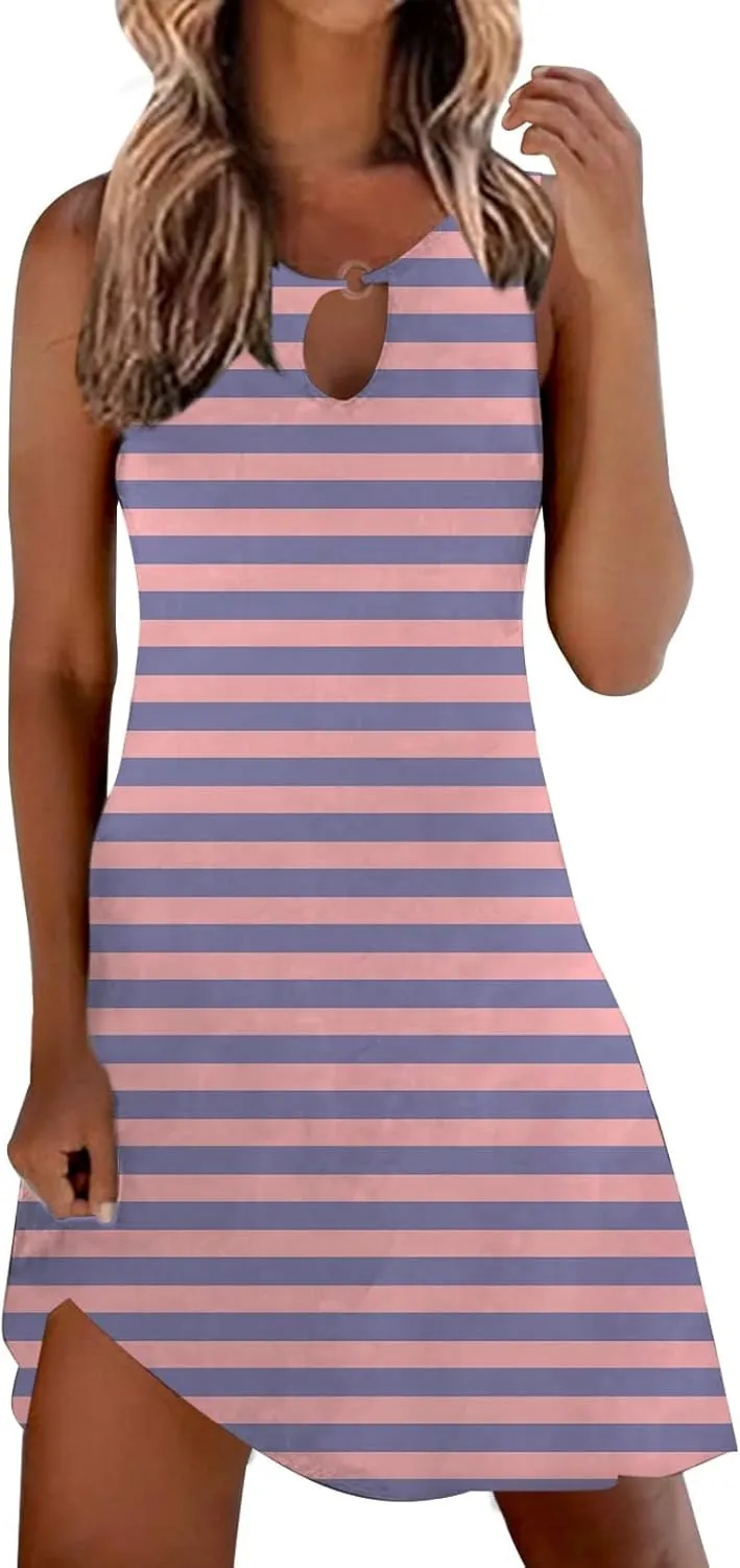 Long Sundresd Sun Dresses for Women 2025 Vacation Beach Casual Summer Sundresses Sleeveless Tank Short Boho Dress