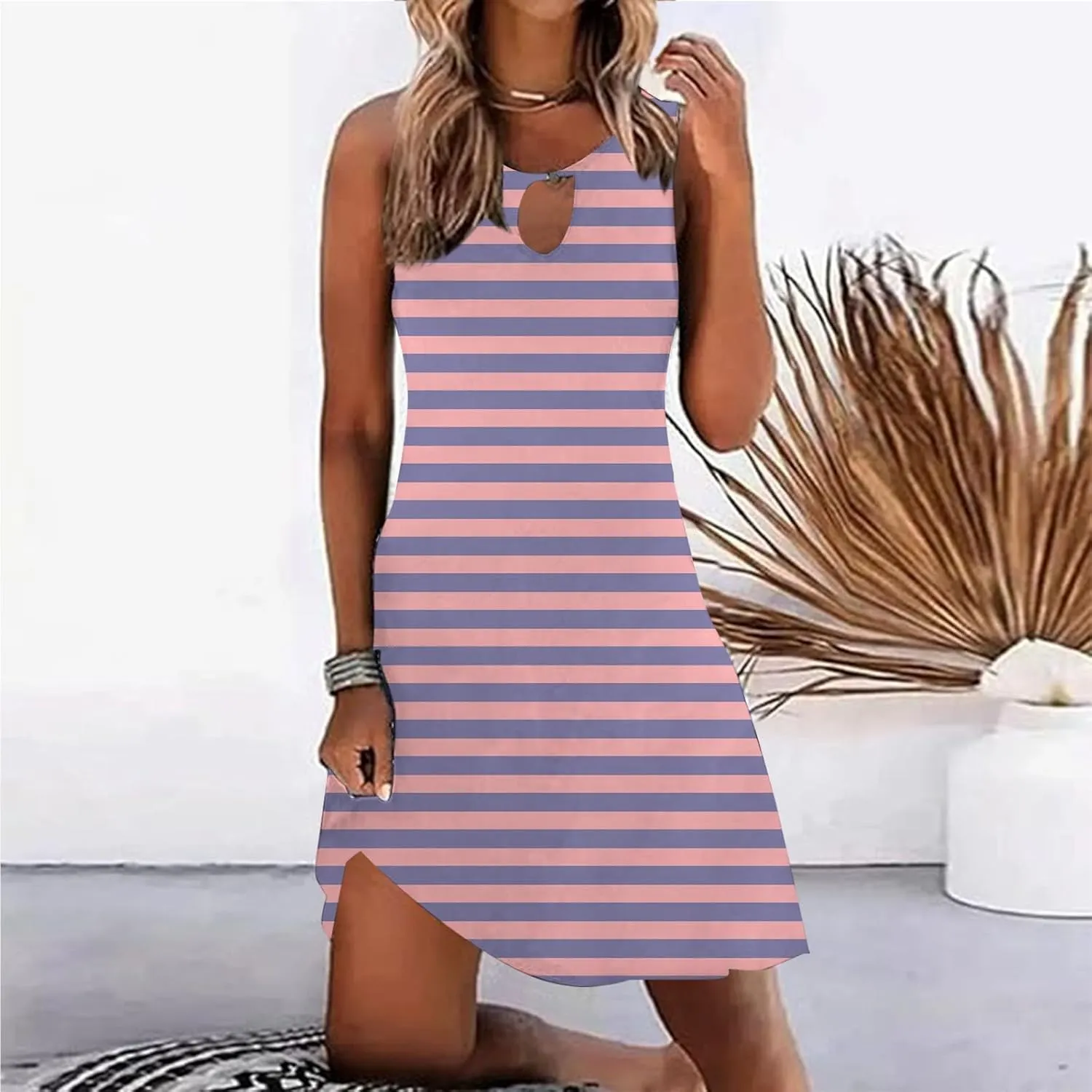 Long Sundresd Sun Dresses for Women 2025 Vacation Beach Casual Summer Sundresses Sleeveless Tank Short Boho Dress