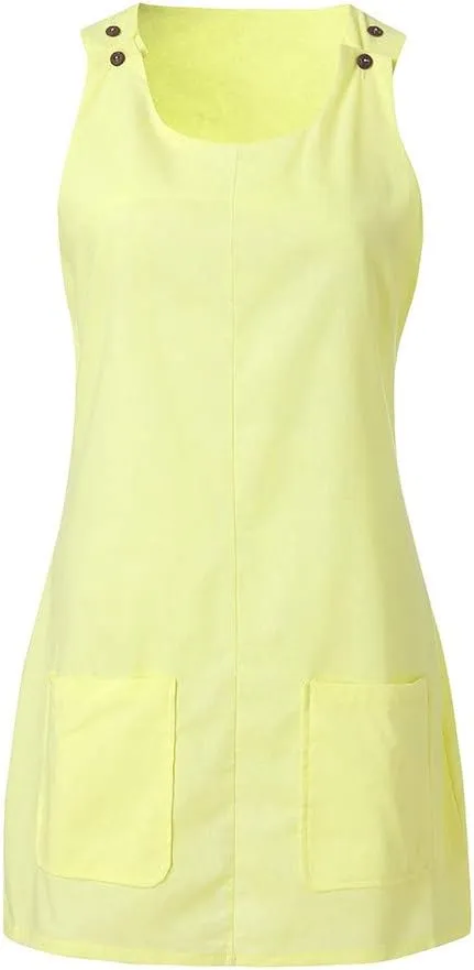 Loose V Neck Sleeveless Sundresdes Cotton Dresses Casual Plain Daily Neck Dresses Women Crew Women's Dress Cotton