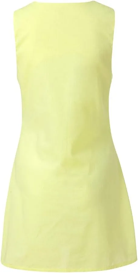 Loose V Neck Sleeveless Sundresdes Cotton Dresses Casual Plain Daily Neck Dresses Women Crew Women's Dress Cotton