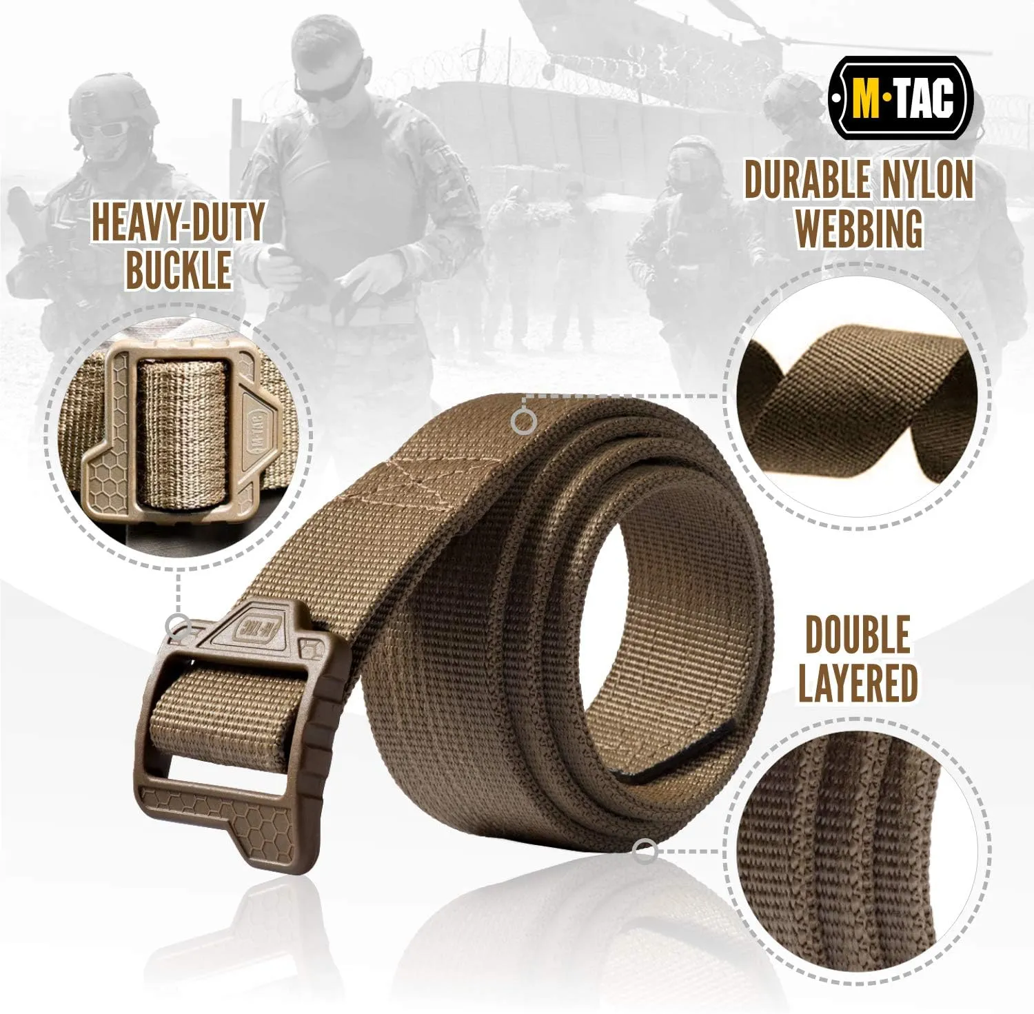 M-Tac Double Duty Tactical Belt - Military Webbing Nylon Utility Belt Plastic Buckle