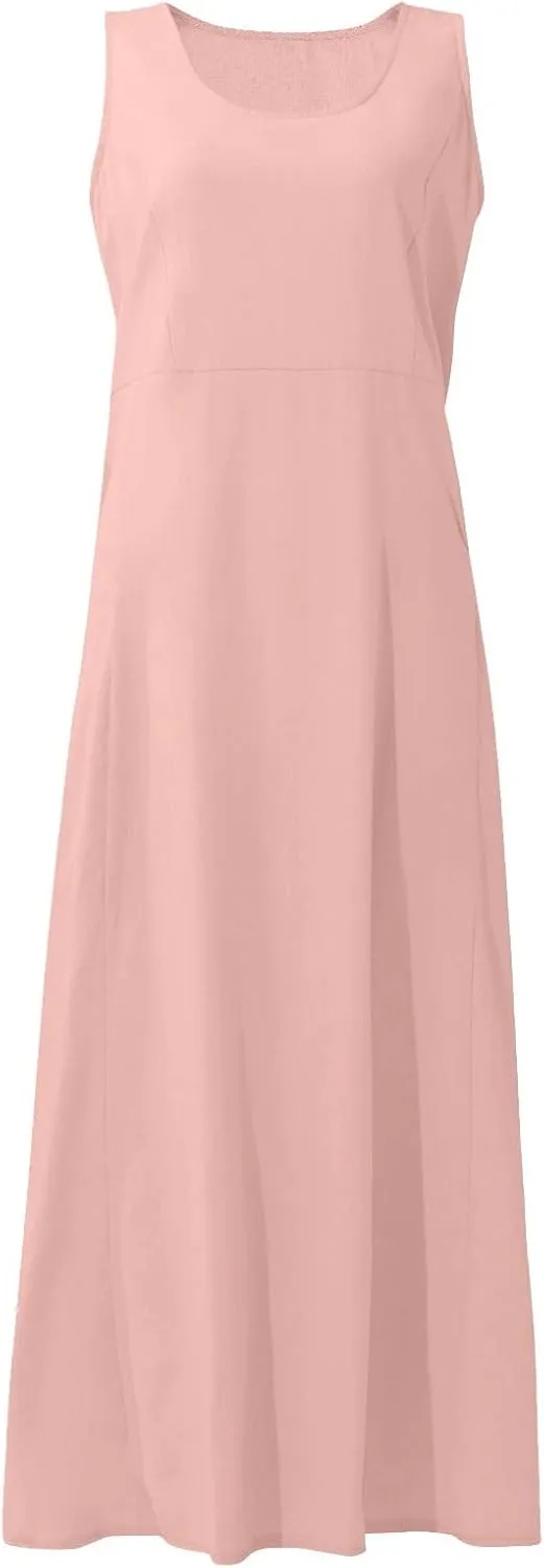 Maxi Dress for Women Linen Dress Summer Sun Dresses 2025 Sleeveless Swing Casual Long Formal with Pockects