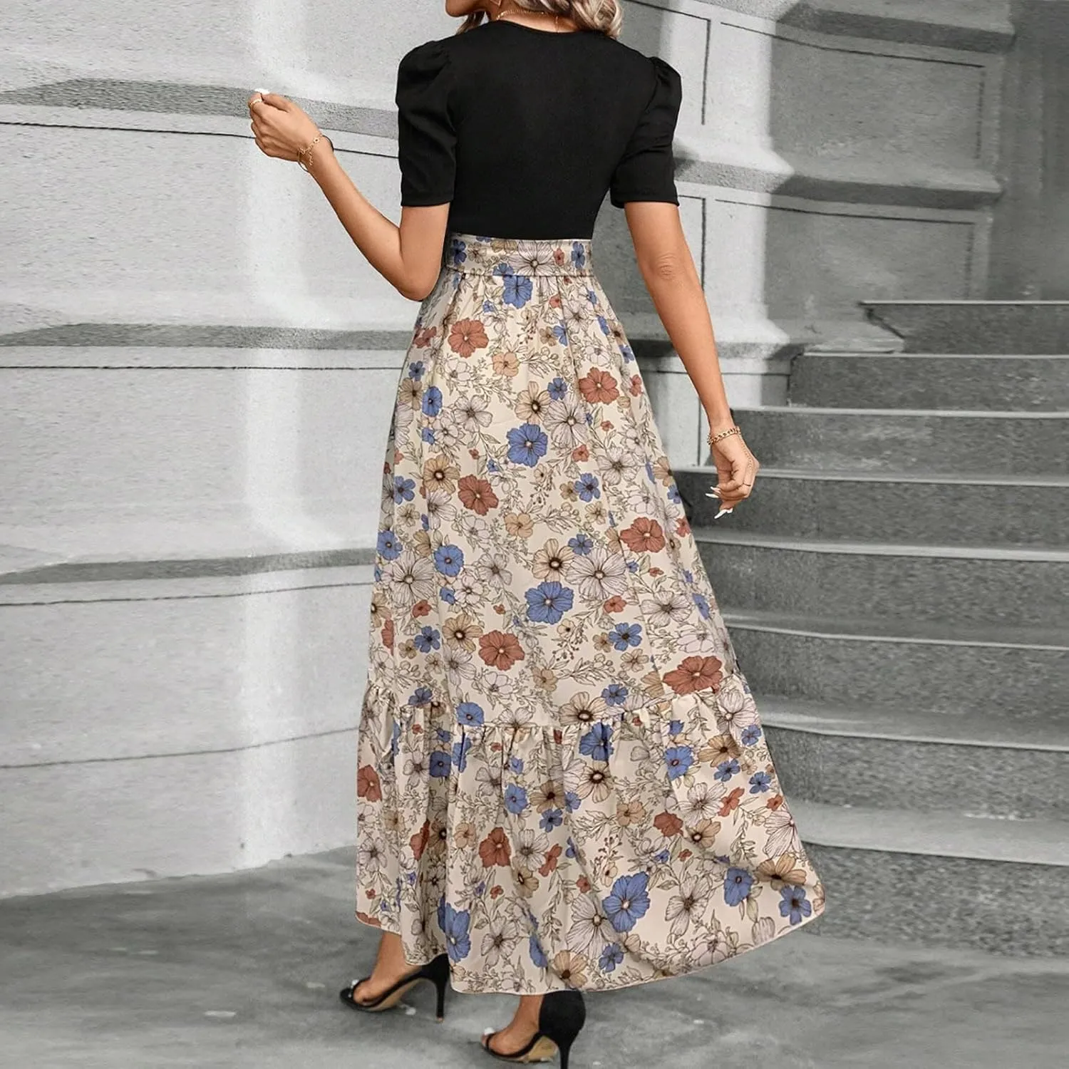 Maxi Dresses for Women 2025,Womens Easter Dresses Wedding Guest Plus Size Formal Spring Summer Dress Patchwork