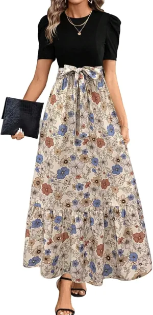 Maxi Dresses for Women 2025,Womens Easter Dresses Wedding Guest Plus Size Formal Spring Summer Dress Patchwork