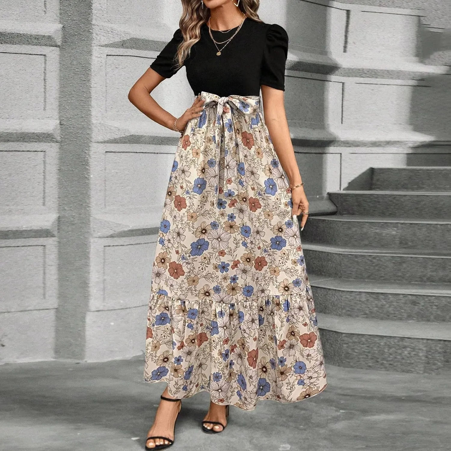 Maxi Dresses for Women 2025,Womens Easter Dresses Wedding Guest Plus Size Formal Spring Summer Dress Patchwork