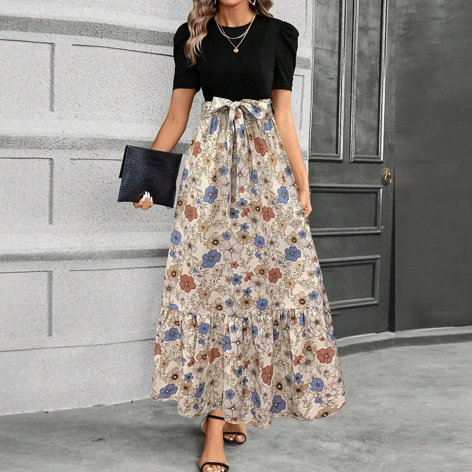 Maxi Dresses for Women 2025,Womens Easter Dresses Wedding Guest Plus Size Formal Spring Summer Dress Patchwork
